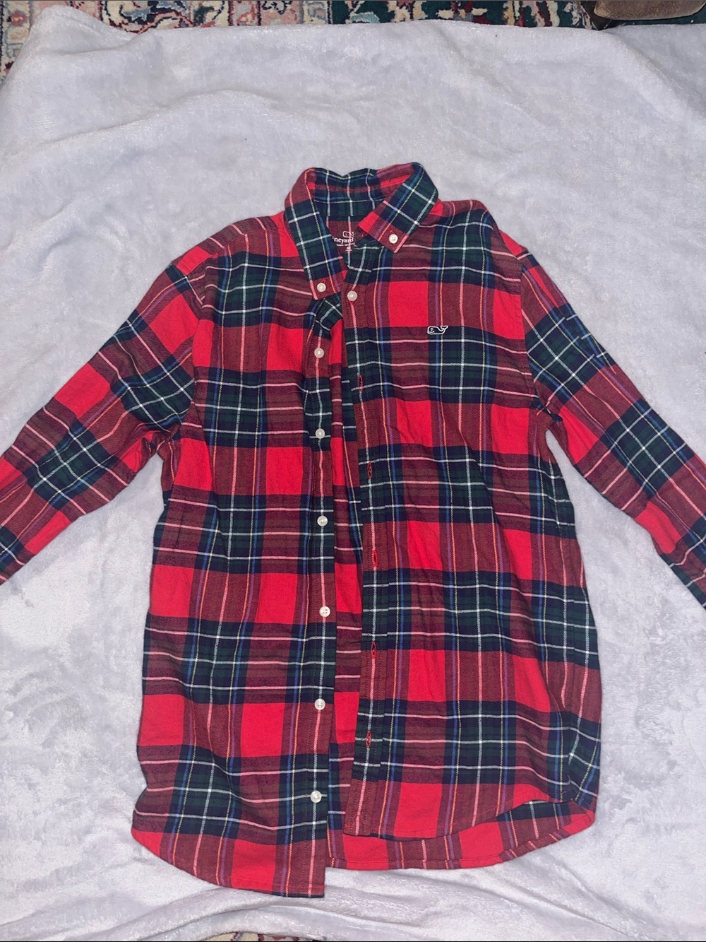 Vineyard Vines Red and Navy Plaid Button-Down Shirt